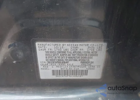 2016 Nissan Versa 1.6 Sv from USA, damaged, VIN 3N1CN7AP9GL836487